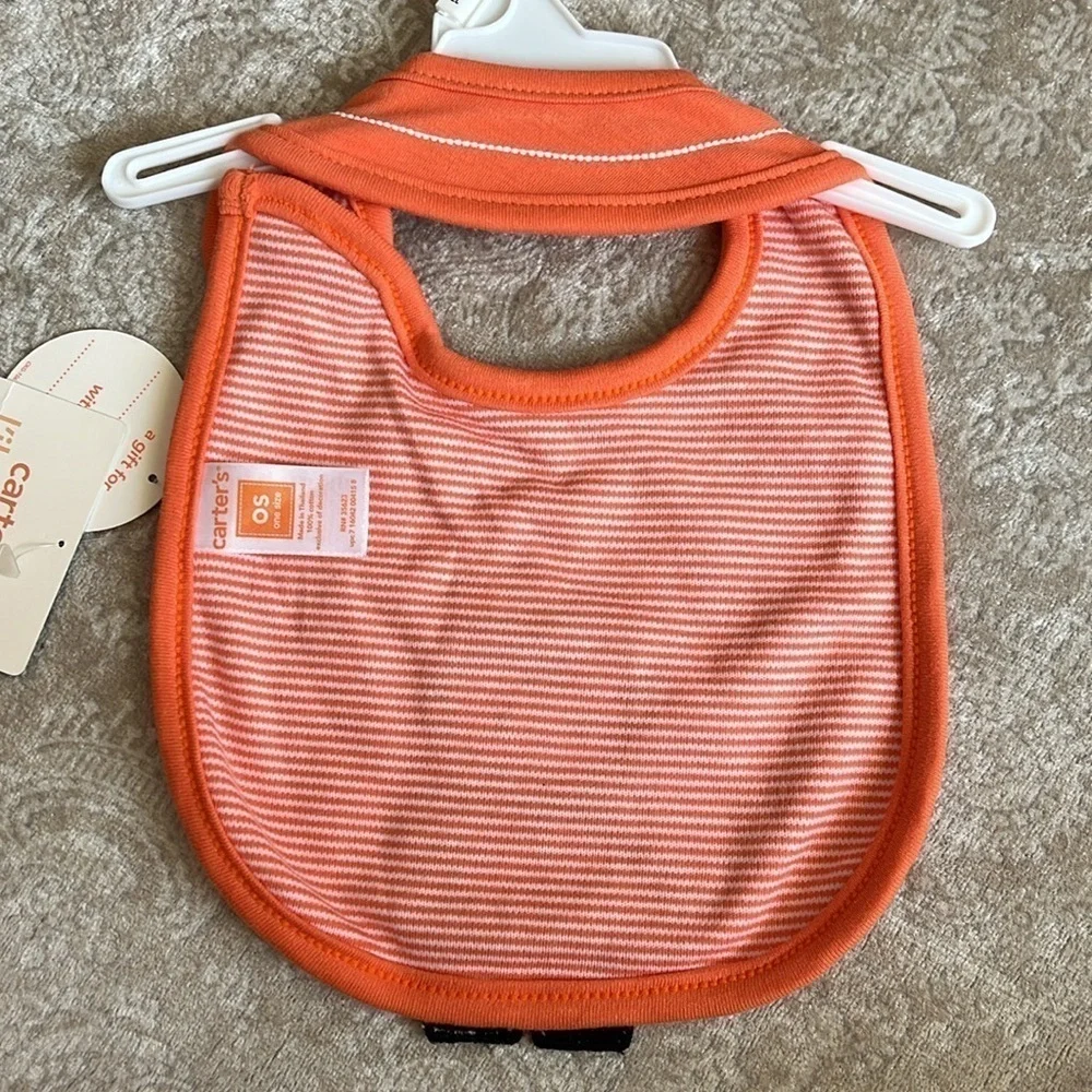 Brand New Set of 2 Carter’s Cloth Baby Bibs Orange Halloween Tiger Jungle Animal